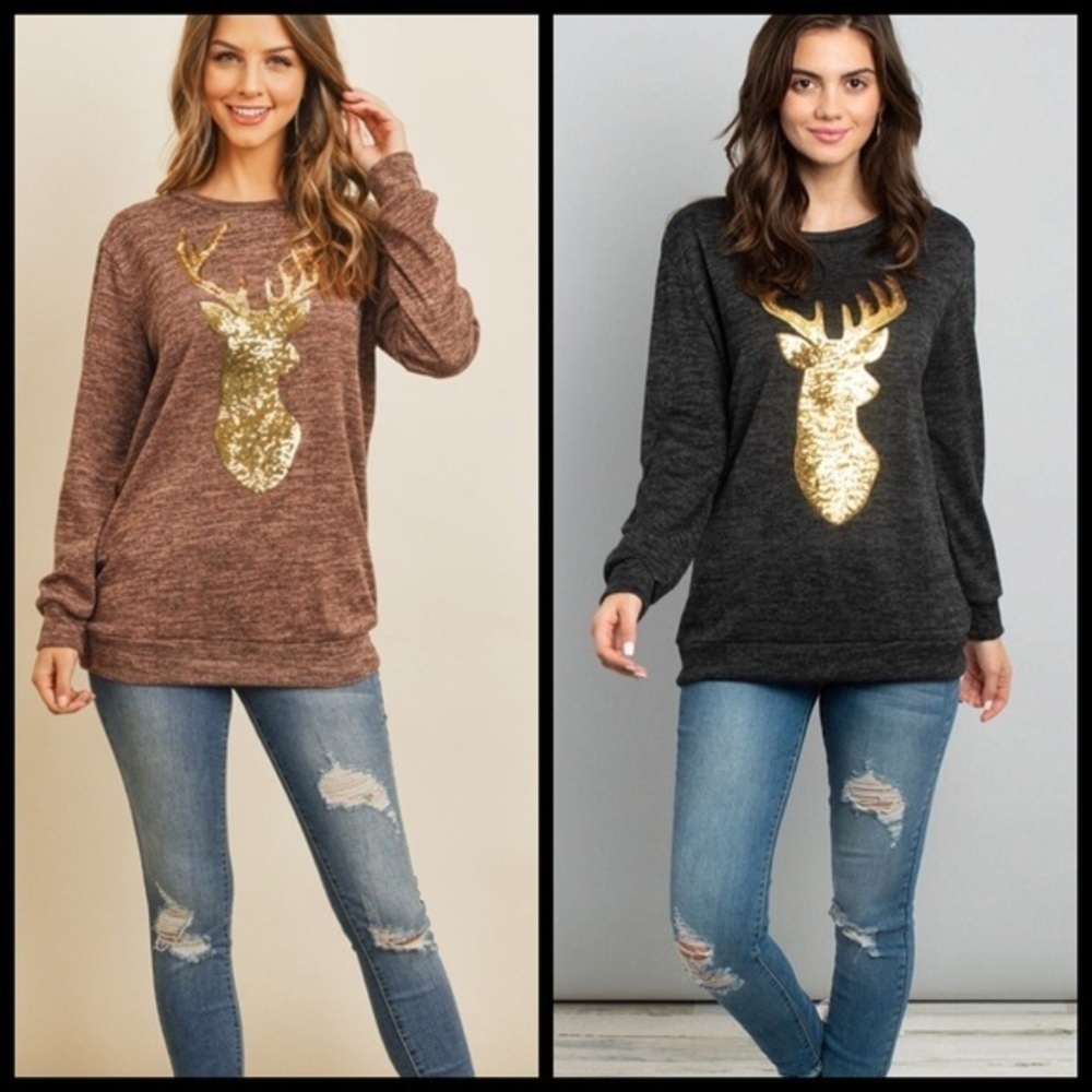 🆕Mocha sequin reindeer top - Picture 4 of 4